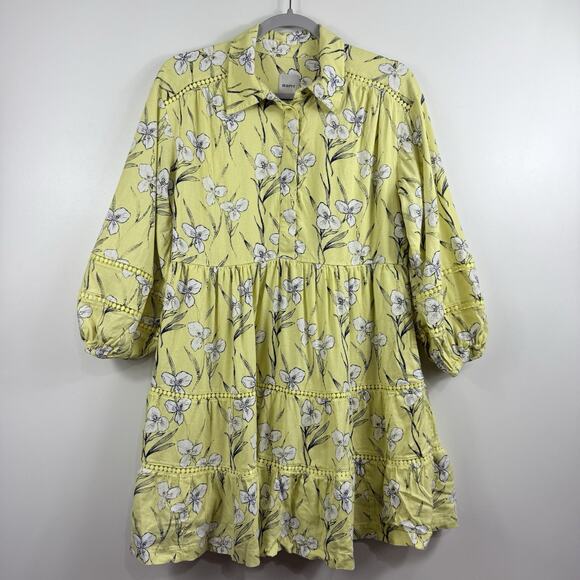 Anthropologie Maeve Bettina Ladder Lace Mini Dress Small Linen Floral Oversized - Picture 13 of 15